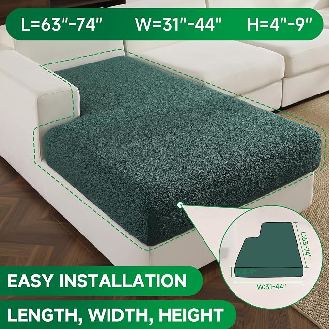 OHSIO Couch Cushion Covers for Sectional Sofa, Stretch Soft Sofa Slipcovers Washable Wear-Resistant Universal Furniture Protector for Living Room(1 Piece Chaise Cover, Green) - Image 2