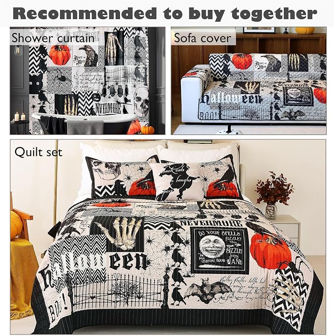 Cmfshape Halloween Skidproof Sofa Cover-Festival Sofa Slipcover with Elastic Straps-Easy Fit Slip Cover-Patchwork Washable Furniture Protector for Pets and Kids(Loveseat,Black) - Image 4