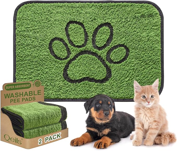 Qeils Reusable Dog Pee Pads, Washable Puppy Pads, Leak-Proof 24"x36" 2 Pack | Super Absorbent And Non-Slip Potty Training Pads, Soft Paw Print Plush Design, Ideal For Crates, Couch, Car Seats & Pet Beds by Qeils