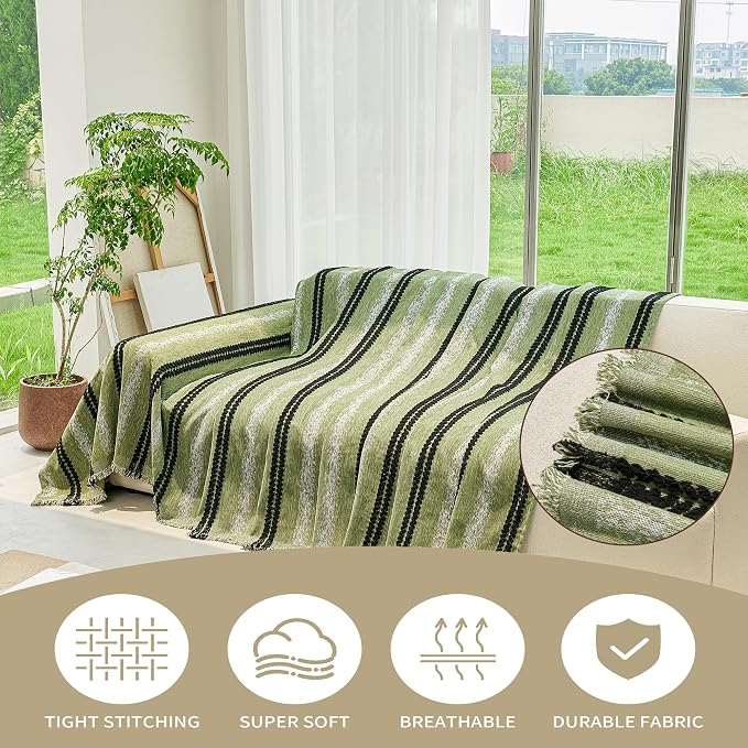 VANJOROY Couch Cover for 2 3 Cushion,Washable Couch Covers for Dogs Pets, Sofa Slipcovers Sectional Sofa L-Shape, Chenille Couch Cover for Sofa Cover Furniture Protector with Tassel,71"x 118" Green - Image 9