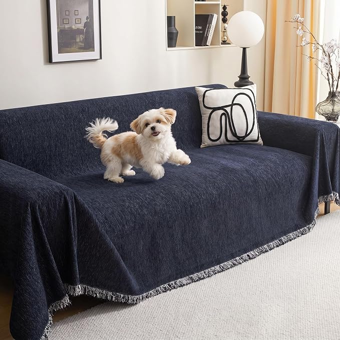 MEETSKY Navy Blue Couch Cover Sectional Sofa Covers Washable Couch Cover Sofa Throw Cover X-Large Sofa Slipcover for Reclining Multi-Use Decorative Couch Protector for Pets, 71" x 118",Navy by MEETSKY