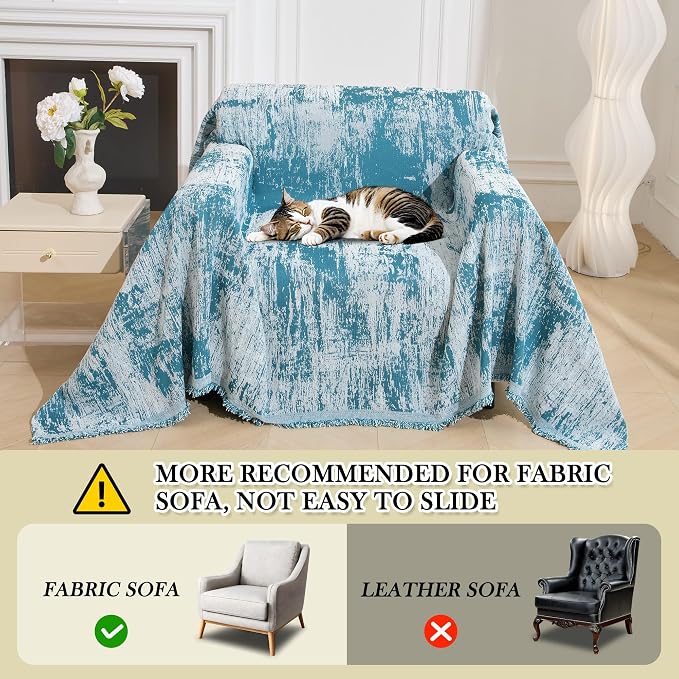 MEETSKY Small Couch Cover Oversized Chair Cover Washable Boho Recliner Slipcover, Pet Friendly Couch Protector with Tassels, Abstract Geometric Design, 71" x 91", Blue - Image 7