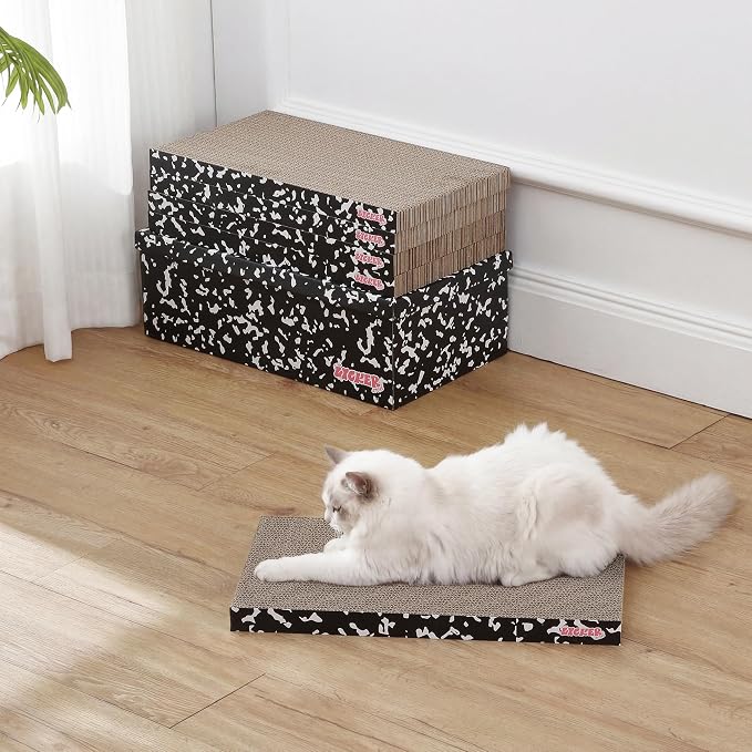 Naomi 18" x 10" Reversible Corrugated Cardboard Cat Scratcher Pads with Catnip, 5-Pack, Black/White Modern Furniture Protector CSR1009C - Image 2