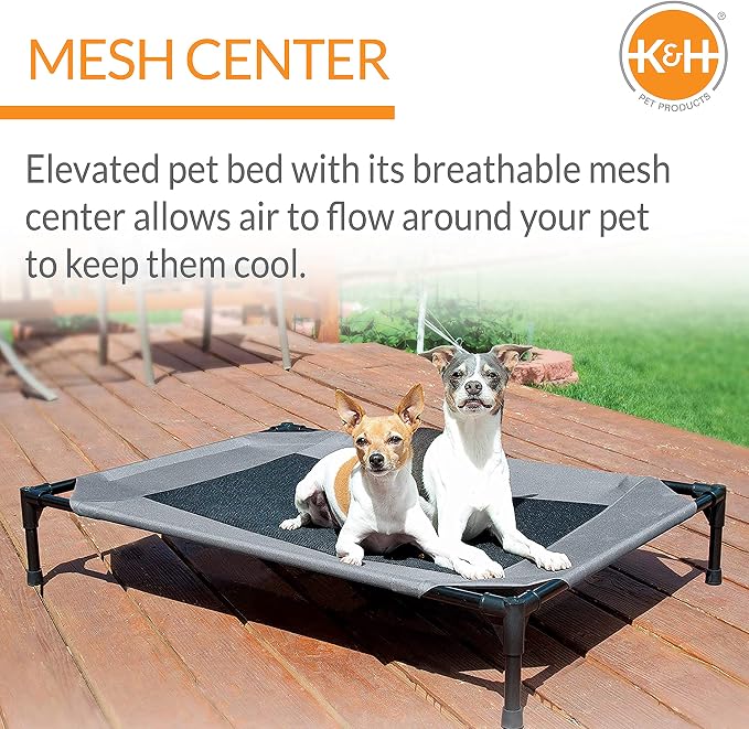 K&H Outdoor Elevated Dog Bed - Cooling Raised Dog Bed for Small & Medium Pets, Breathable Mesh Center Hammock Design, Indoor/Outdoor Washable Cover, Portable Metal Frame, Gray, Medium 32x25in - Image 7
