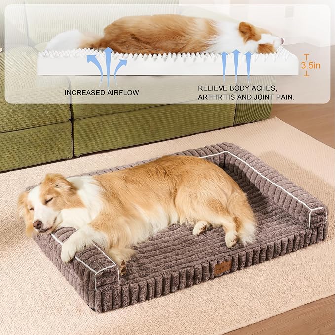 Orthopedic Calming Large Dog Bed Pet Sofa Bed 42''X28'' Taupe | 3-Sided Pet Couch Large Sized Dog, Soft Egg-Crate Foam Dog Mat, Waterproof Removable Washable Cover, Nonskid Bottom Cat Bed - Image 5