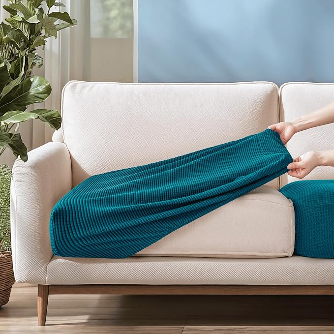 CHUN YI Stretch Loveseat Couch Cushion Cover Suitable for 2 Settee, Sofa Seat Slipcover with Spandex Jacquard Fabric(Medium,Teal) - Image 4