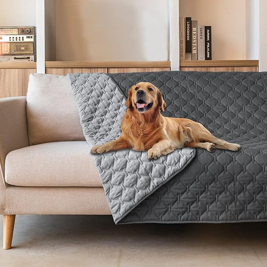 gogobunny 100% Double-Sided Waterproof Dog Bed Cover Pet Blanket Sofa Couch Furniture Protector for Puppy Large Dog Cat, Reversible (82x102 Inch (Pack of 1), Dark Grey/Light Grey) by gogobunny