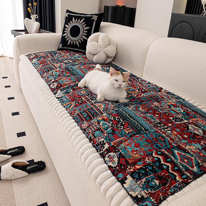VClife Boho Eclectic Textured Sofa Cover, Ethnic Retro Dog Couch Cushion Cover for 2 Cushion Couch Sofa, Plush Soft Anti Slip and Washable Couch Cover for Sectional L Shape Sofa by VCLIFE