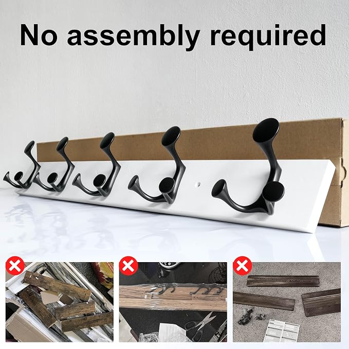 SKOLOO 30-Inch White Wood Coat Rack Wall Mount with 5 Triple Hooks - Ideal for Family Entrances, Classrooms, and Pet Supplies Storage - Perfect Coat Hooks for Wall - Image 5