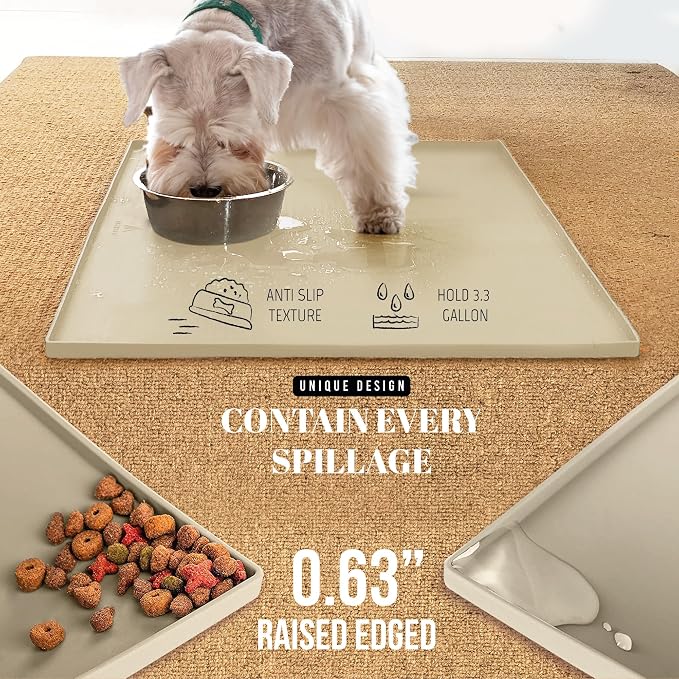 AVERYDAY 100% Waterproof Thicker Silicone Dog Food Mat, 0.63'' Raised Edge Bowl Mat for Food & Water, Non Slip Pet Feeding Placemat for Messy Drinkers, Perfect for Large Medium Small Breeds, 18"x10" - Image 3