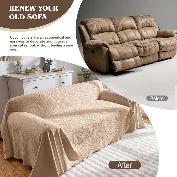 Waterproof Couch Cover, Reversible, Pet-Friendly, Washable and Anti-Slip Couch Covers for Sofa Protection with 3 Cushions, Sofa Slipcovers for Dogs and Cats (71×118in/Khaki) - Image 4