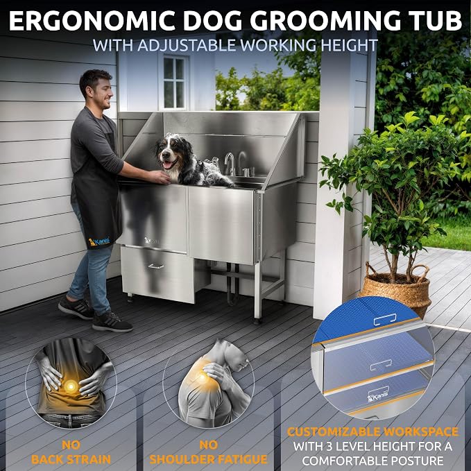 KANIS Professional Dog Washing Station 304 Stainless Steel Pet Wash Sink | Grooming Bathtub w/Shower, Floor Grates and Storage for Large, Medium & Small Pets - Image 5