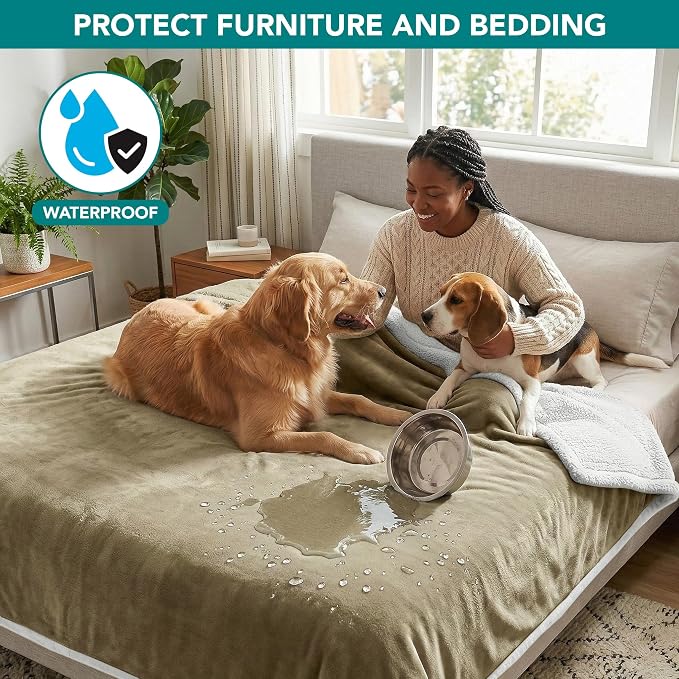 PetAmi Waterproof Dog Blanket for Couch, Extra Large 80x60, Pee Proof Sherpa Fleece Reversible Pet Throw, Furniture Protector for Bed Sofa Crate Kennel, Soft Washable Cover for Dog Cat, Taupe - Image 7