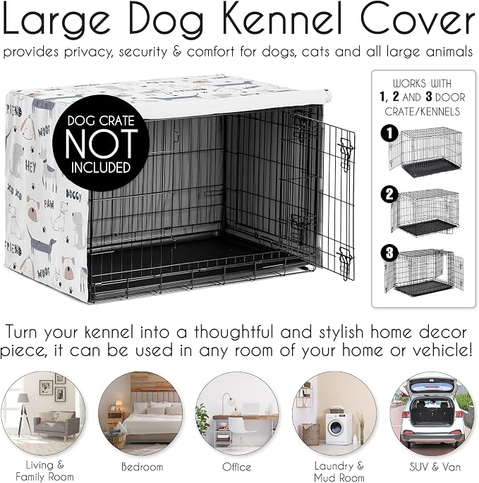 Sweet Jojo Designs 42in. Medium/Large Dog Crate Cover (Cartoon Puppy Print) Pet Cage, Kennel Covers (Neutral, Modern, Bulldog, Wiener Doggy, Paws, Whimsical, Playful, Woof, Dachshund, Blue, Taupe) - Image 4