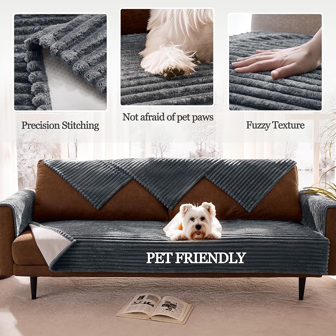 100% Waterproof Couch Arm Covers 2pcs, Fuzzy Chair Arm Covers Thick Soft Recliner Chair Armrest Protectors, Non-Slip Couch Armrest Cover Pet mats for Sofa (Titanium Gray, 22" x 22" 2 Pack) - Image 4