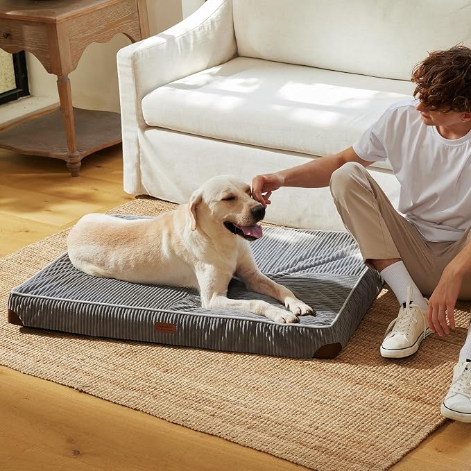 FUKUMARU X-Large Dog Bed, Thickened Waterproof Dog Mat with Washable Cover | 4" Extra Thick Egg Crate Foam Pet Mat, Corduroy Orthopedic Dog Bed for Crate, Flat Dog Pad with Anti-Slip Bottom - Image 7