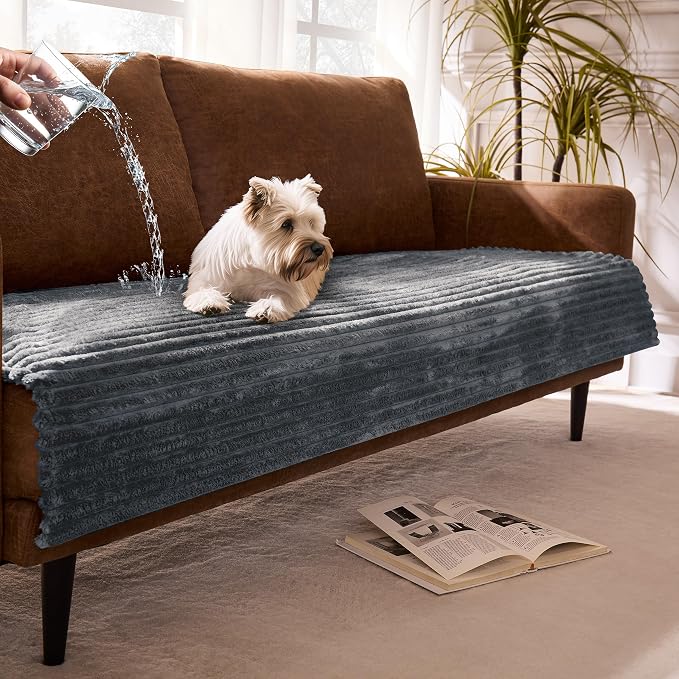 Waterproof Dual Non-Slip Couch Cover for Dogs, Fuzzy Soft Pet Couch Covers for 2 Cushion Sofa loveseat, Pet Friendly Soft Dog Bed Covers Sofa Cover Washable (Titanium Gray, 33" x 62" 1 Pack) by Meider
