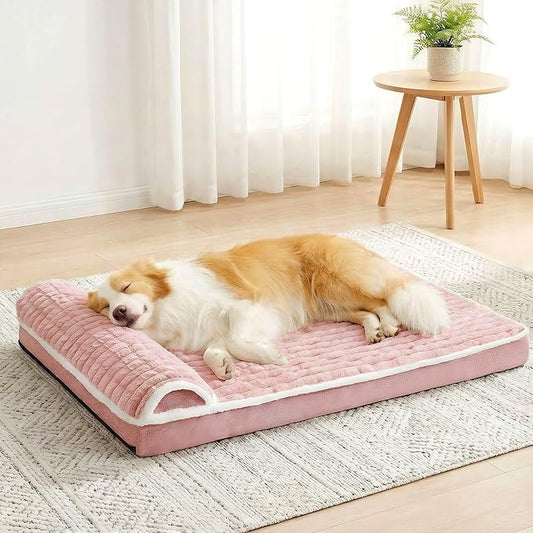 Orthopedic Large Dog Bed Pillow Pet Sofa Bed 42''X28'' Pink | Egg-Crate Foam Pet Couch Large Sized Dog, Waterproof Removable Washable Cover,Furry Puppy Crate Mat With Nonskid Bottom by Unknown