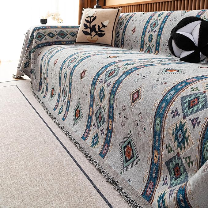 ROOMLIFE Couch Cover 3 Cushion Sofa, Washable Non Slip Furniture Sofa Protector Cover, Soft Chenille Sofa Slipcovers Sectional L Shape Dogs Couch Cover Throw Blanket with Tassels 71''X150'' - Image 4