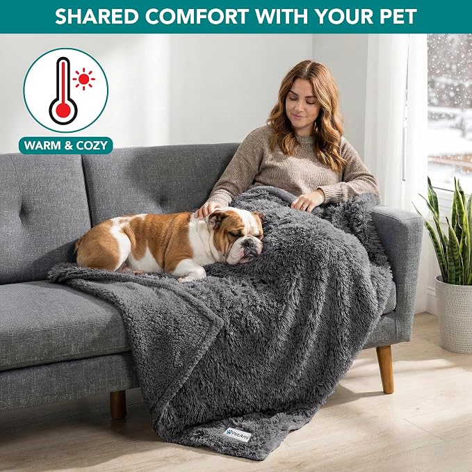 PetAmi Waterproof Dog Blanket for Couch, Bed & Furniture,Reversible Sherpa & Faux Fur Pet Blanket, Leakproof Blanket for Puppy Cat, Washable Soft Calming Pet Couch Protector (29x40, Gray) - Image 6