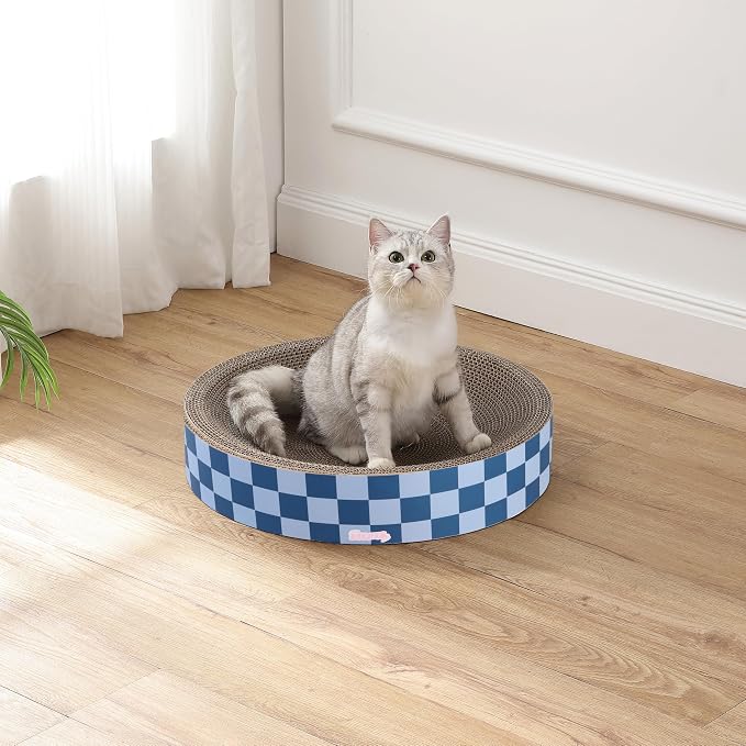 CSR1010B Nelson 20.13" Modern Cardboard Round Bowl Cat Scratcher with Catnip, Blueberry - Image 2