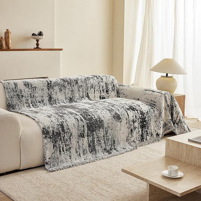 STACYPIK Abstract Geometric Sofa Covers for Sectional,Modern Aesthetics Chenille Couch Cover for 3 Cushion Couch, Non Slip Black & Beige Jacquard Couch Protector for Dogs, Loveseat Slipcover-71X134IN - Image 4