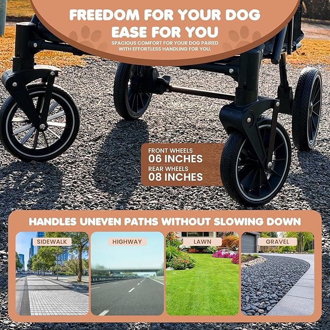 Premium Large Dog Stroller for Pets up to 55lbs, Dog Stroller for Medium Dogs, All-Terrain pet Stroller with Carbon Steel Frame & Breathable Mesh, Black & Grey (Large)