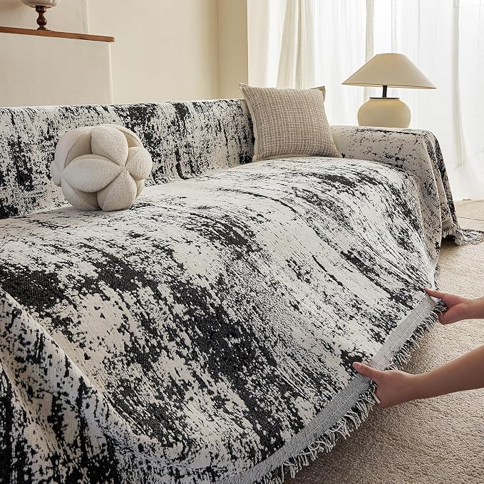 ROOMLIFE Boho Couch Covers for Sofa Washable for 3 Cushion Couch Chenille | Furniture Protector Sofa Couch Cover for Dogs, Soft Breathable Sofa Slipcover, Couch Throw Blankets with Tassels 71''X134'' - Image 9