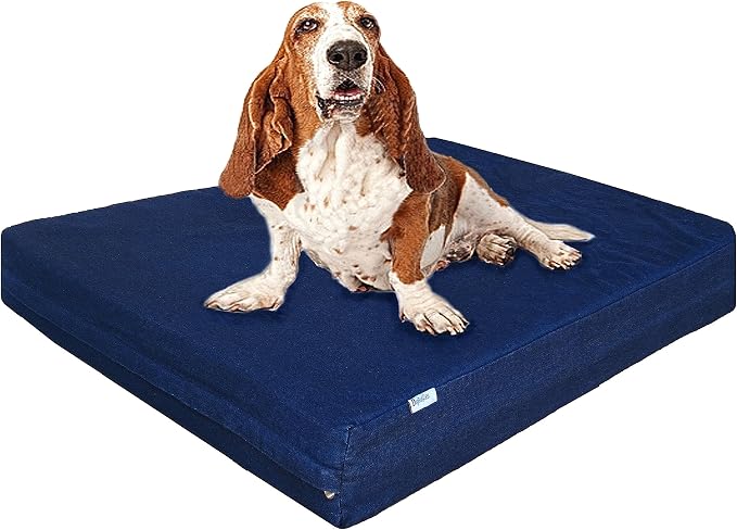 Dogbed4less Large Orthopedic Memory Foam Dog Bed for Medium to Large Dogs with Durable Waterproof Internal Case, Removable Washable Denim Cover + Bonus Pet Bed Cover, 41X27X4 Fit 42X28 Dog Crate, Blue by Dogbed4less