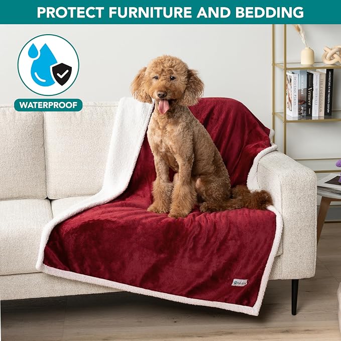 PetAmi Waterproof Dog Blanket for Couch, Large 60x40, Pee Proof Sherpa Fleece Reversible Pet Throw, Furniture Protector for Bed Sofa Kennel, Soft Washable Cover for Medium Dogs Cats, Wine Red - Image 7