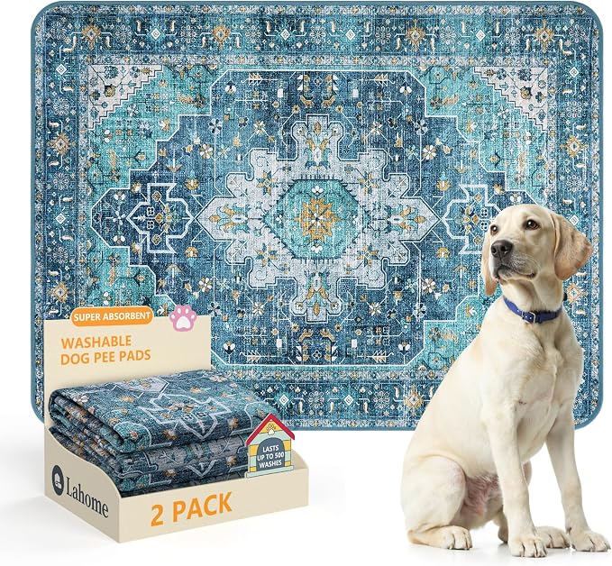 Lahome Reusable Washable Puppy Pads - 2 Pack Super Absorbent & Waterproof Dog Training Mats for Potty, Crate and Floor - Leakproof Pee Pads with Non-Slip Backing (Blue, 36"x48") by Lahome
