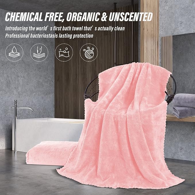 MOONQUEEN 2 Pack Premium Bath Towel Set - Quick Drying - Microfiber Coral Velvet Highly Absorbent Towels - Multipurpose Use as Bath Fitness, Bathroom, Shower, Sports, Yoga Towel (Pink) - Image 5