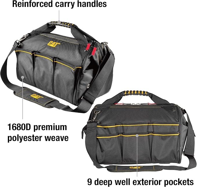 CAT 16-Inch Pro Wide Mouth Tool Bag, 18 Pockets for Tool Storage and Organization, Premium 1680D Water-Resistant Polyester Weave, Adjustable Shoulder Strap - 240044 - Image 2