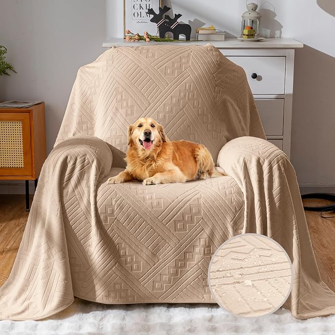 Waterproof Recliner Chair Cover, Anti-Slip Reclining Sofa Covers, Washable Durable Breathable Couch Covers with Reversible Design, Pet Furniture Protector for Dogs Cats (71x91in/Khaki) by YUEANG