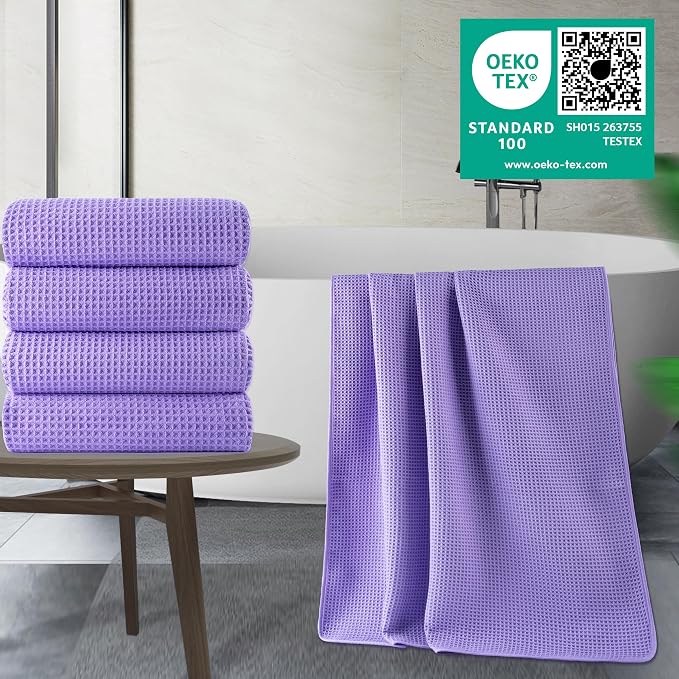 POLYTE 430 GSM Microfiber Oversize Quick Dry Lint Free Bath Towel, 60 x 30 in, 4 Pack (Waffle Weave) - Image 2