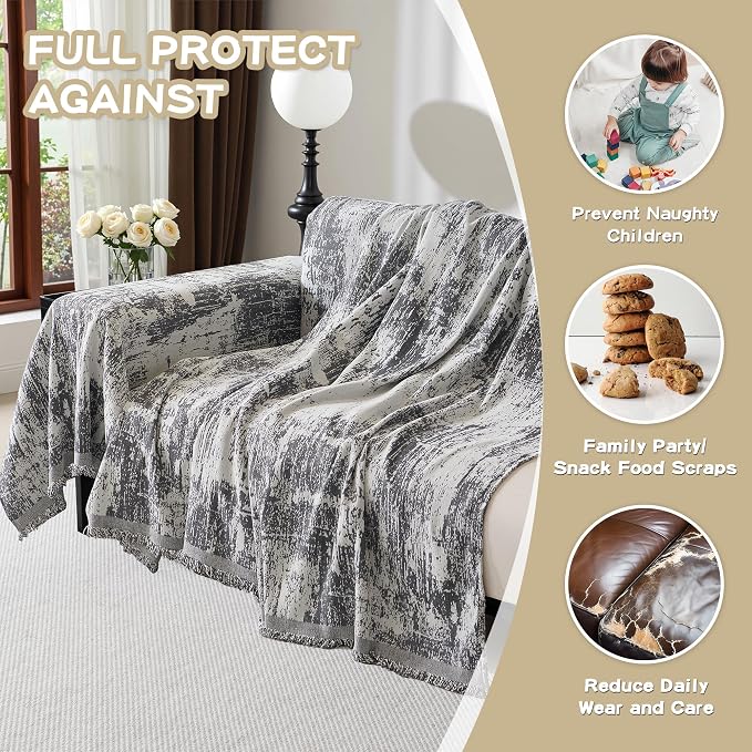 MEETSKY Boho Couch Cover for Dogs Washable Couch Sofa Protector for Love seat Sofa with Cats Friendly, Abstract Geometric Jacquard Sofa Covers Soft Modern Sofa Slipcovers, 71" X102", Deep Grey - Image 4