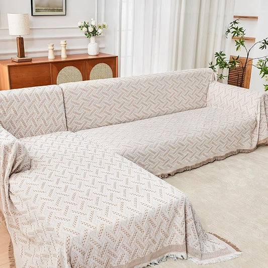HOMERILLA 2 Piece Sectional Couch Cover for L Shape Sofa Khaki White XL | Washable Fabric, Anti-Pet Hair, Stain & Wear Resistant, Multiuse Sofa Blanket Protector, Pet Friendly Easy Installation by HOMERILLA