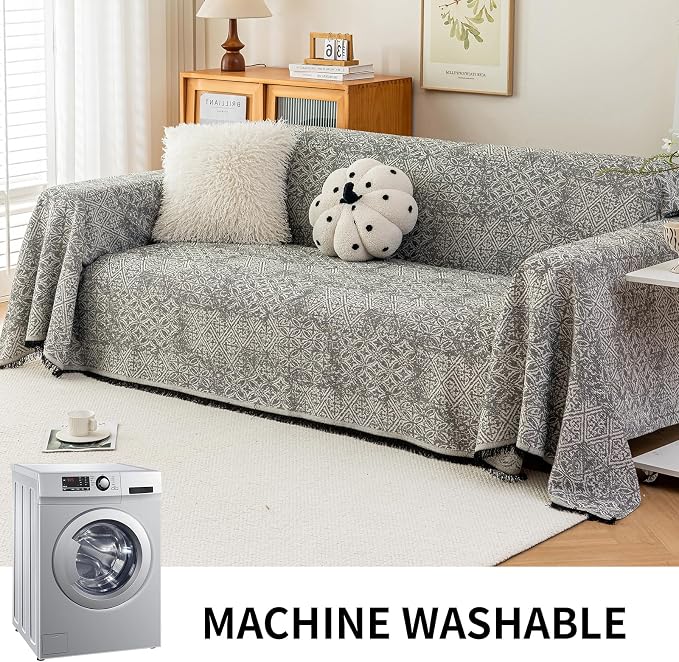 Deep Dream Boho Couch Cover for Dogs, Soft Chenille Couch Covers for 3 Cushion Couch, Thick Sofa Slipcover Sofa Cover WashableCouch Protectors for Pets (Black, 71"x118") - Image 7