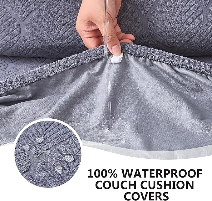 Genina Waterproof Couch Cushion Covers for Pets Washable Sofa Seat Covers | Non Slip,Stretch Jacquard Fabric,Pet Hair & Scratch Protection,Easy Installation,Furniture Protector,Sofa Cover - Image 3