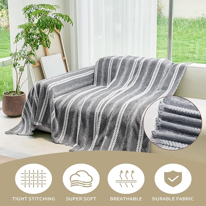 VANJOROY Couch Chair Cover, Armchair for 1 Cushion Couch, Washable Chenille Sofa Cover Protector Soft Sofa Slipcovers for Pets Dog with Tassel,71"x 91" Grey - Image 2