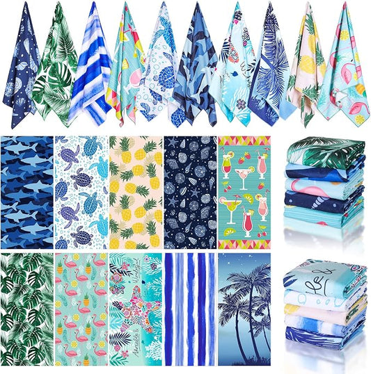 EBOOT 10 Pack Oversized Beach Towel Set Extra Large Pool Towels Microfiber Quick Dry Swim Blanket for Adult Women Men Face Hand Body Bath Travel Pool(Delicate Color,36 x 72 Inch,Seaside) by eBoot