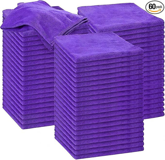 Nuenen Microfiber Cleaning Cloths for Cars Ultra Absorbent Car Towels Drying Reusable Cleaning Supplies House Kitchen Window Microfiber Towel (12 x 12 Inch, Purple, 60 Pcs) by Nuenen