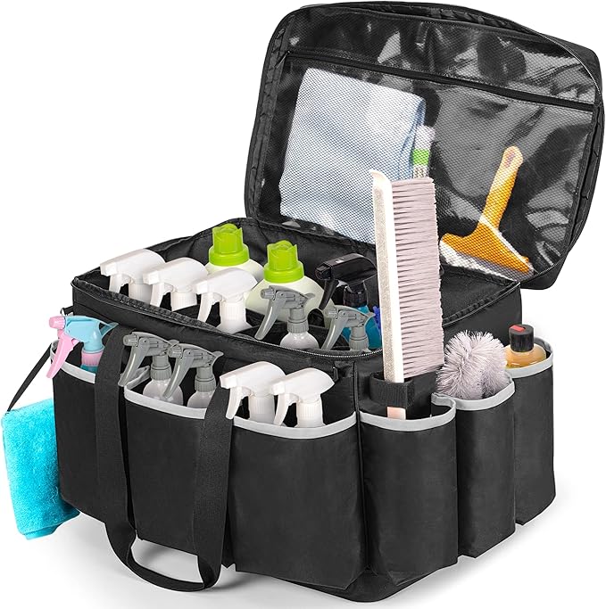 HODRANT Extra-Large Cleaning Caddy with EVA Hard Bottom with Shoulder Strap | High Capacity Cleaning Supplies Organizer for Housekeeping & Home Work, Cleaner Tools Tote Bag, Patent Design by HODRANT