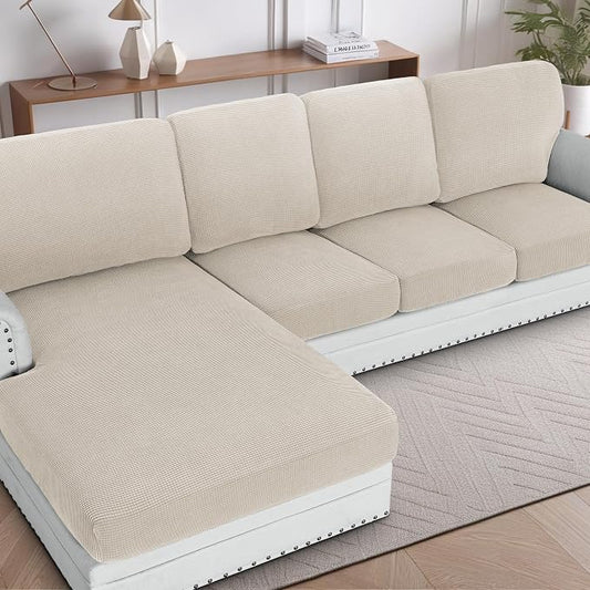 H.VERSAILTEX Sectional Couch Covers 4 Pieces Sofa Seat Cushion Covers L Shape Separate Cushion Couch Chaise Cover for Both Left/Right Sectional Couch (Seat Only: 1 Chaise + 3 Sofa, Island Fossi) by HVERSAILTEX