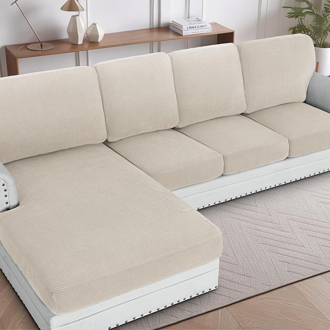 H.VERSAILTEX Sectional Couch Covers 1 Piece Chaise Slipcover L Shape Separate Cushion Couch Cover for Both Left/Right Sectional Couch (Seat Only: 1 Chaises, Island Fossi) by HVERSAILTEX