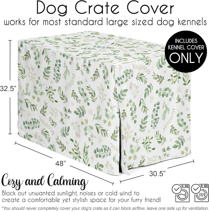 Sweet Jojo Designs 48in. Large Dog Crate Cover (Green Boho Floral Leaf) Pet Cage, Kennel Covers (Bohemian, Watercolor, Botanical, Flower, Woodland, Tropical, Garden, Nature, Neutral, Sage and White) - Image 5