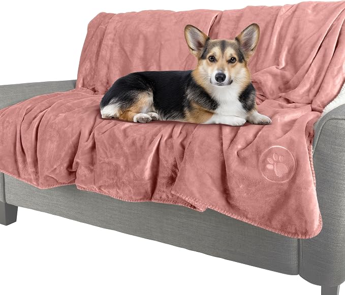 Waterproof Pet Blanket - 50x60-Inch Reversible Sherpa Fleece Throw Protects Couches, Cars, and Beds from Spills, Stains, and Fur by PETMAKER (Pink) by PETMAKER