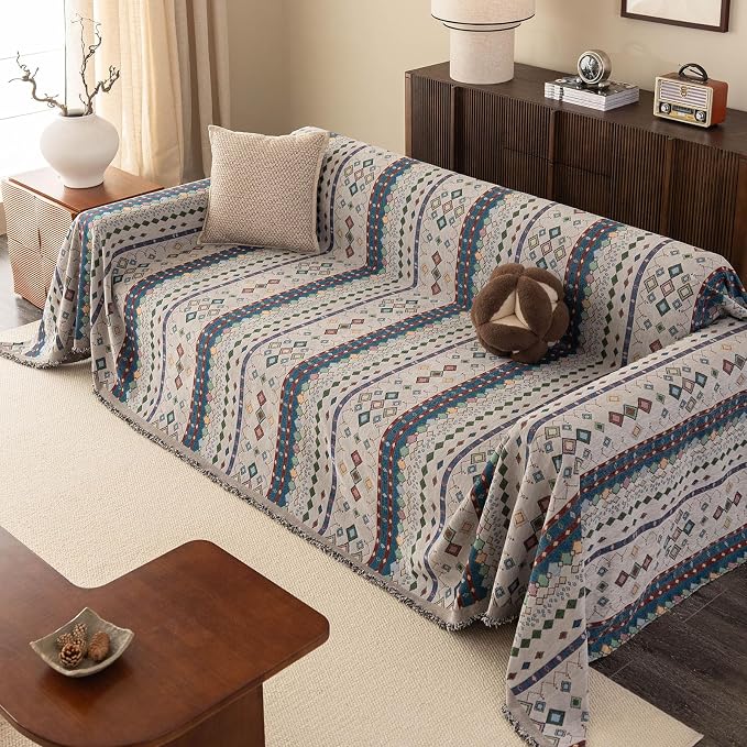 ROOMLIFE Couch Cover 3 Cushion Sofa, Washable Non Slip Furniture Sofa Protector Cover, Soft Chenille Sofa Slipcovers Sectional L Shape Dogs Couch Cover Throw Blanket with Tassels 71''X134'' - Image 4