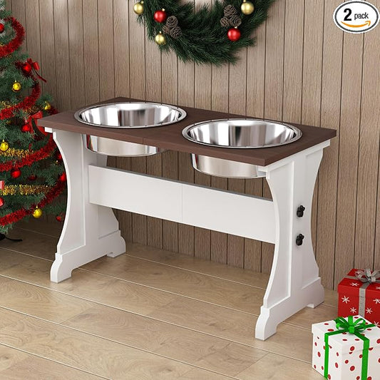 Piskyet Elevated Dog Bowls,Farmhouse Dog Bowls Stand, Raised Dog Bowl with 2 Stainless Steel Wooden Dog Bowl 12 Cups 15.7''H 90 OZ Bowl-Farmhouse Style by Piskyet