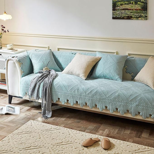 OTOB Cotton Quilted Dog Couch Covers for Sofa Washable Anti Slip, 1 Piece | Blue, 27.6"x70.9", Rustic Farmhouse Embroidery, All Seasons, Soft Thick, Breathable, Wear-Resistant, Pet Friendly by OTOB